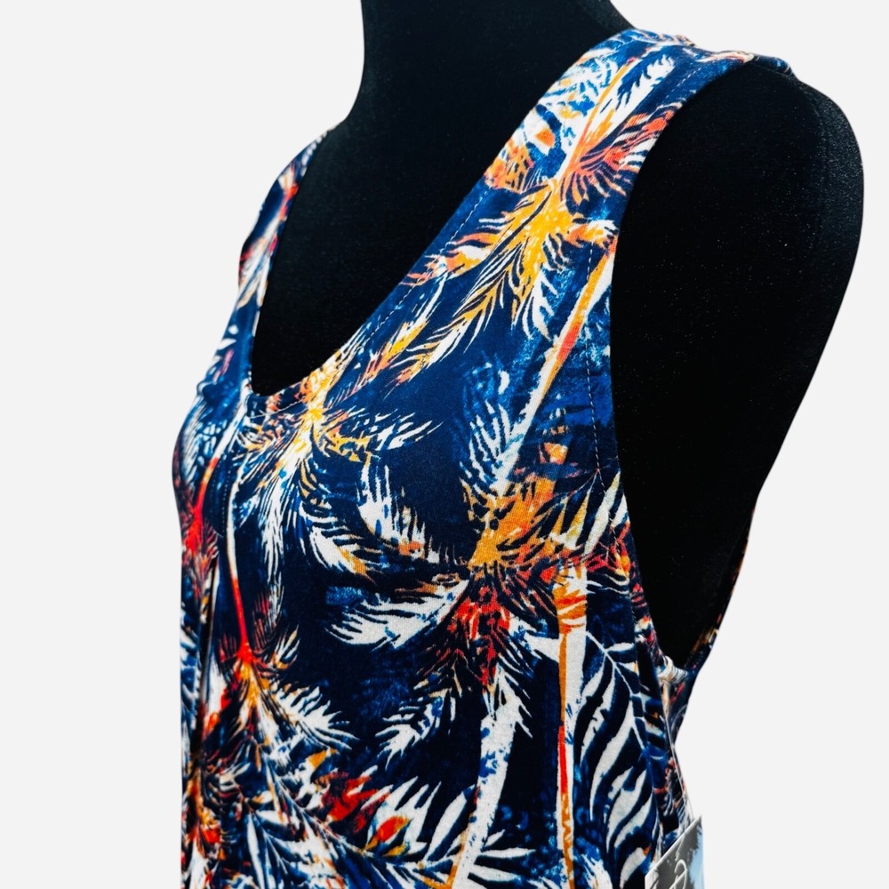NEW Blue Flowy Tank Top Womens M Summer Palm Trees Beach Island Coastal Boho - Picture 3 of 13